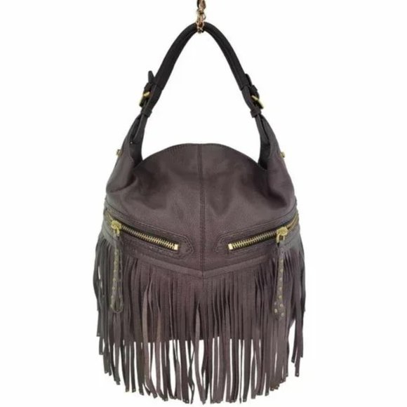 💋STUNNING💋  GENUINE LEATHER BRISTOL FRINGE HOBO BAG in BROWN - Picture 2 of 14